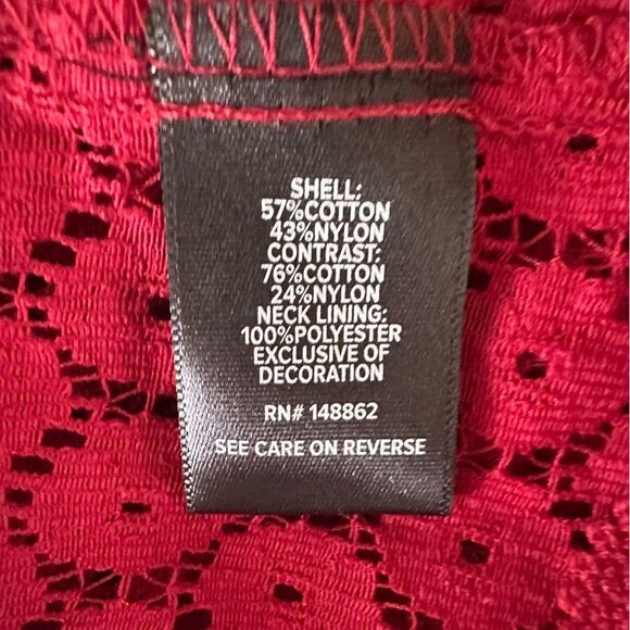 Torrid Mixed Lace High Neck Blouse Women’s 2 2XL Red Long Sleeves NEW - Picture 8 of 12